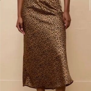 AE Leopard Print Satin Midi Skirt - Brown Combo - Large